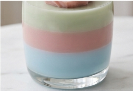 Detail of mint, blush and powder blue pastel wax layers