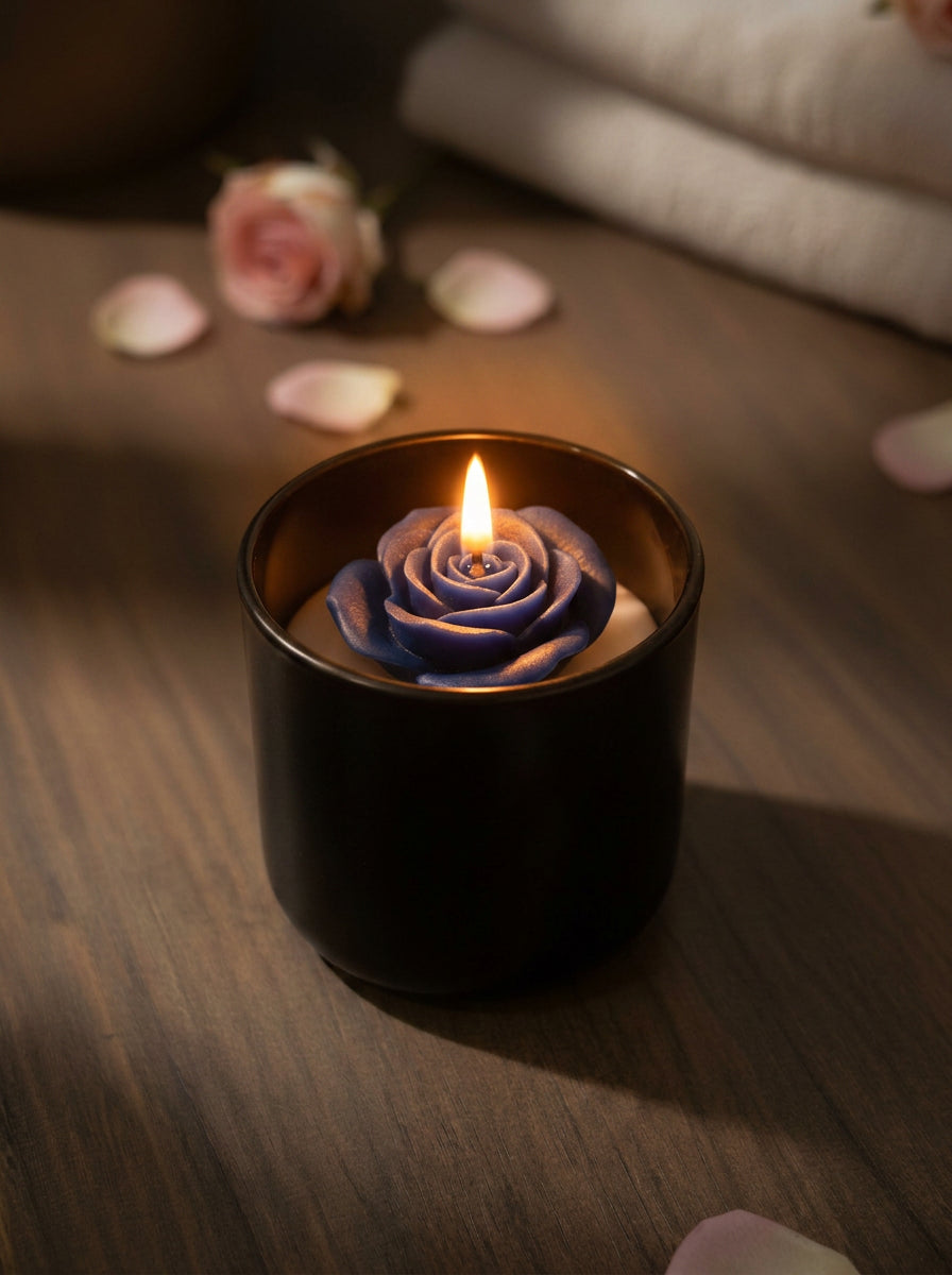 Eternal Rose Candle lit with warm flame